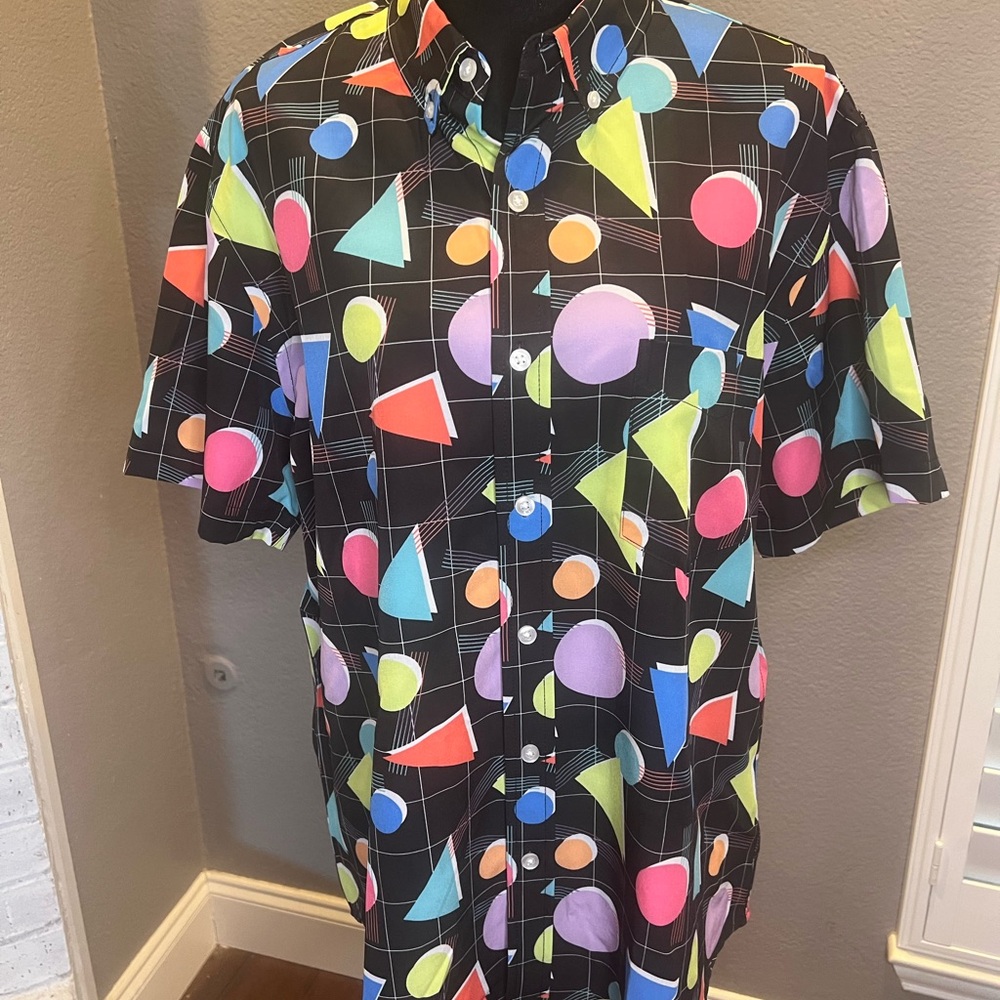 Men’s Cabana Retro 80’s Inspired Button Down Casual Beach Shirt Size Large